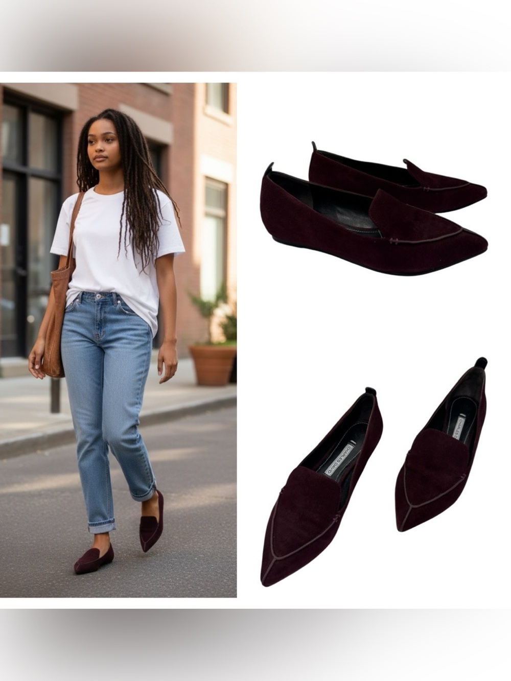 Charles David Womens Bonita Suede Loafer Flat burgundy size 6.5